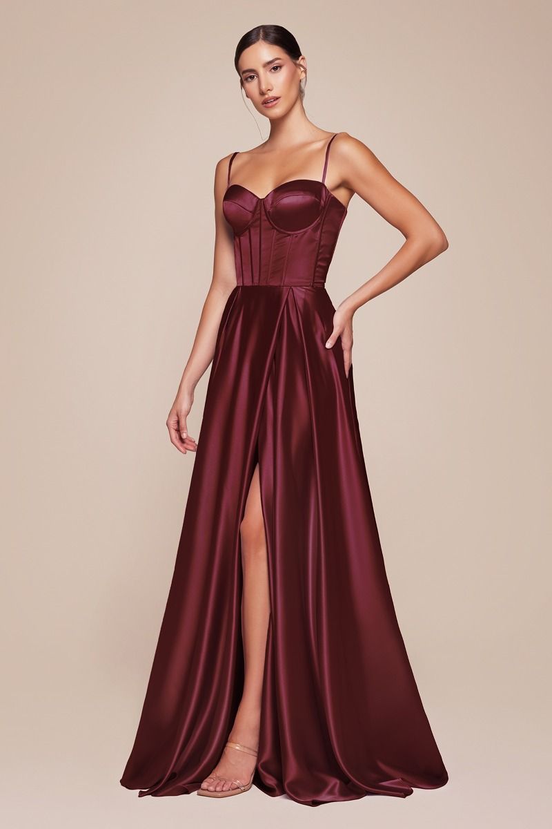 Ladivine CD337 Satin Maxi Slit A Line Corset Formal Dress Bridesmaid Prom Evening Gown 12 / Black Ladivine CD337 Satin Maxi Slit A Line Corset Formal Dress Bridesmaid Prom Evening Gown 12 / Black
