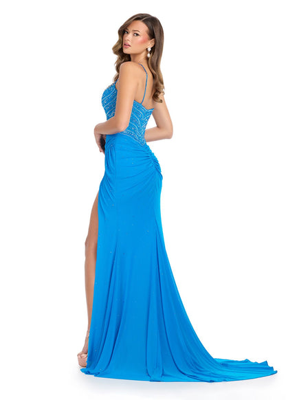 Ashley Lauren 11691 Crystal Bodice Corset Prom Dress Spaghetti Straps Slit