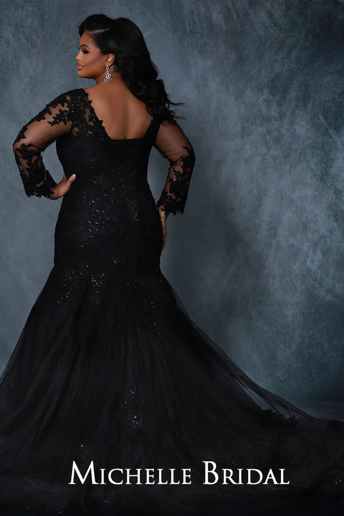 3D Floral Flowers Pattern Arabic Long Sleeve Dress Evening Scoop Neck  Vintage Embroidery Tulle Black Prom Dresses