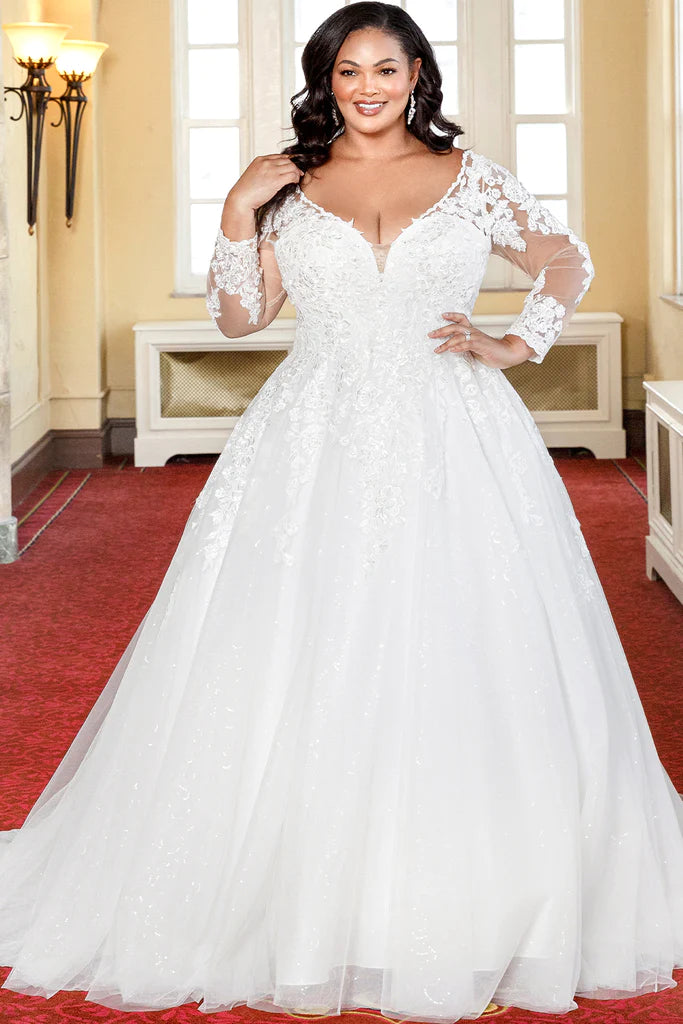 Mori Lee 3362 Gillian Petal Train Scoop Neck Plus Size Wedding Dress -  MadameBridal.com