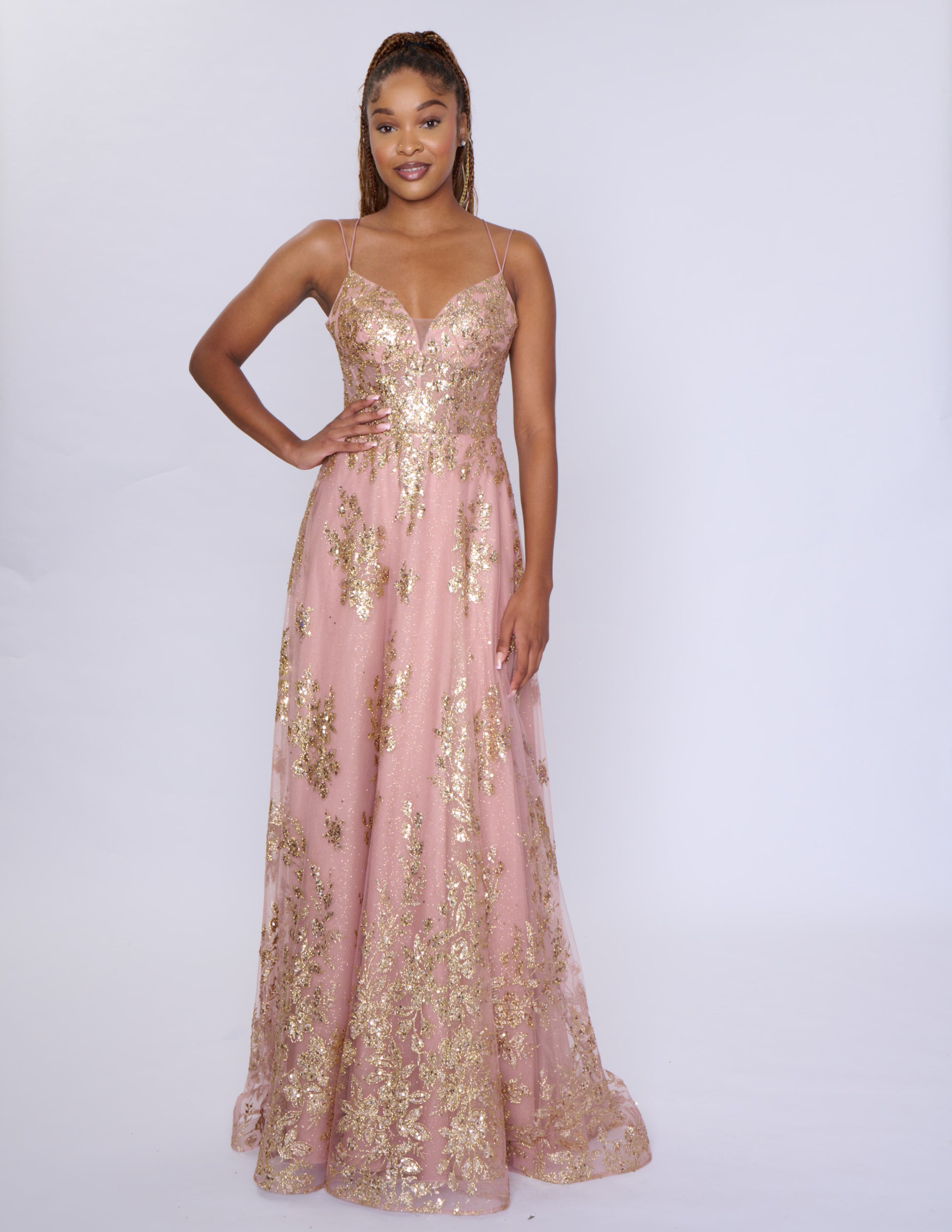 Shine at your prom with the Nina Canacci 1589 Sheer Sequin A Line Prom Dress. Featuring a corset bodice and a V-neckline, this formal evening gown will accentuate your figure. The sheer sequin fabric adds a touch of glamour to your look. Make a statement with this elegant and on-trend dress.

Sizes: 0-18

Colors: Sage, Rose Gold, Mulberry, Navy/Lilac