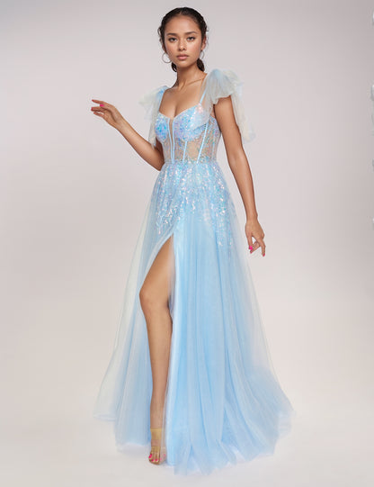 Nina Canacci 3269 Bow Prom Dress A line Maxi Slit Formal evening Gown Sweetheart Neckline