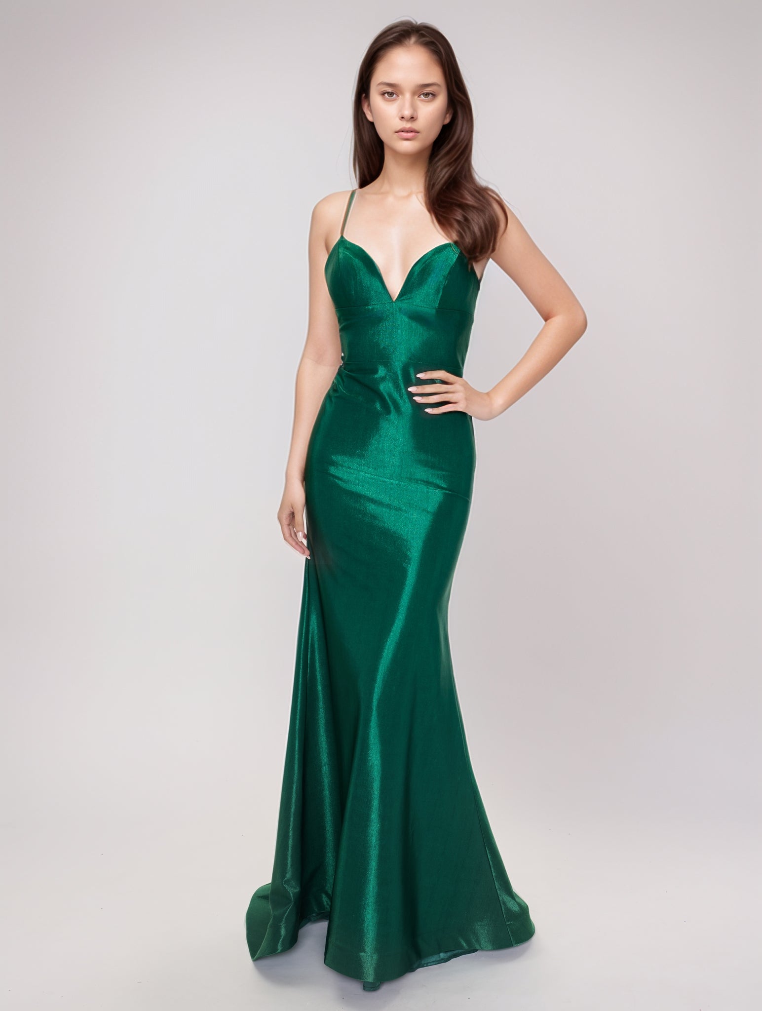 Nina Canacci 6632  Emerald Backless Fitted Prom Dress V Neck Formal Evening Gown Corset