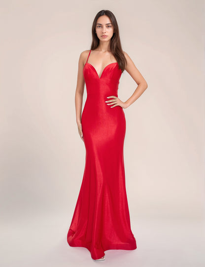 Nina Canacci 6632 Red Backless Fitted Prom Dress V Neck Formal Evening Gown Corset