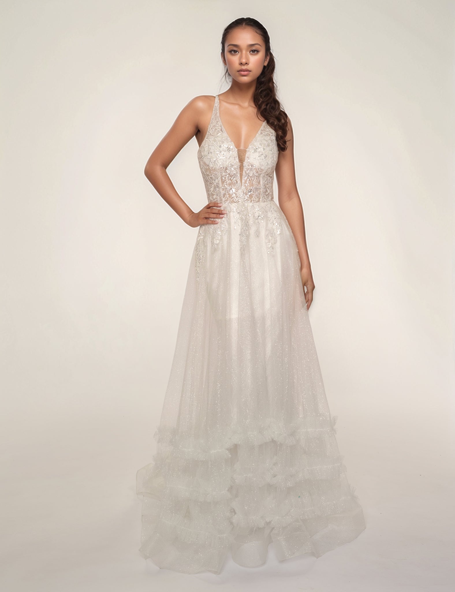 open lace back dress Sweetheart Appliqued Bodice Sweep Train Gown Mint Green