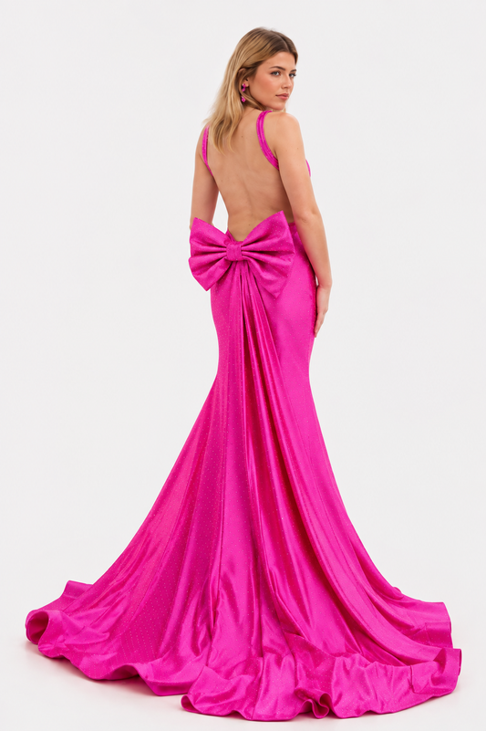 Nina Canacci 9212 Size 2,4,6,8,10 Fuchsia Prom Dress Bow Overskirt