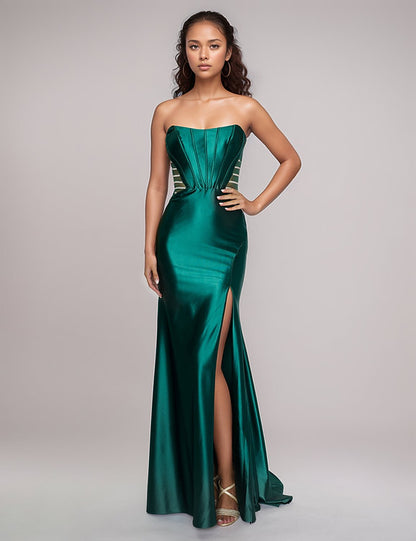 Nina Canacci 5307 Size 6 Green Prom Dress Evening Gown Slit Satin – Glass Slipper Formals