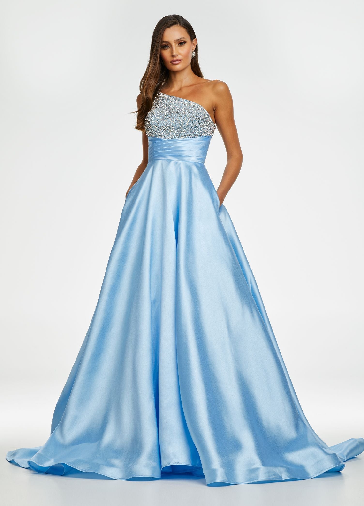 one shoulder ball gown prom dress Black Sequin One Shoulder Slit Tulle Crafted Prom Dress
