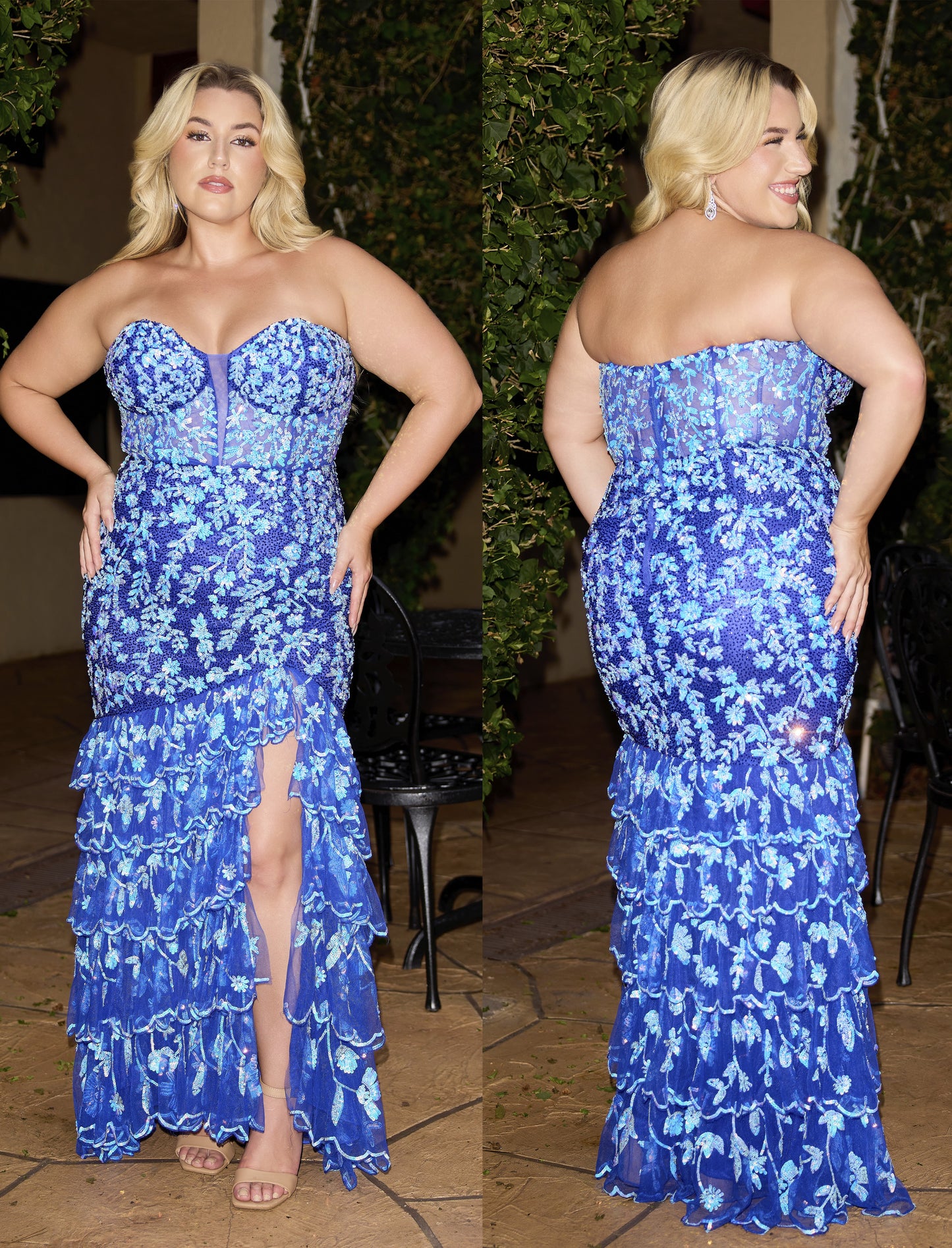 Primavera Couture 14105 Royal Ruffle Prom Dress Plus Sized Sequins