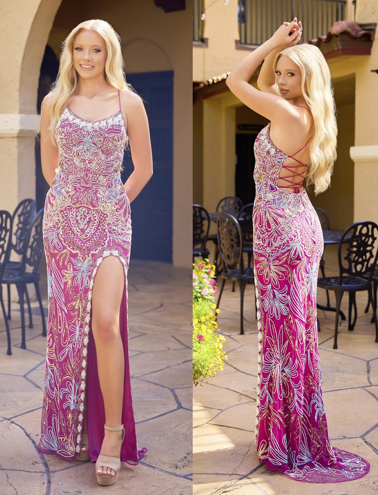 Primavera Couture 4156 Prom Dress Beaded Lace Up Back