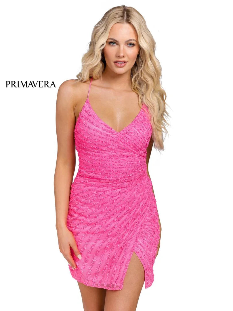 Primavera Couture 3861 Neon Pink Size 00 Sequin Corset Homecoming Dress