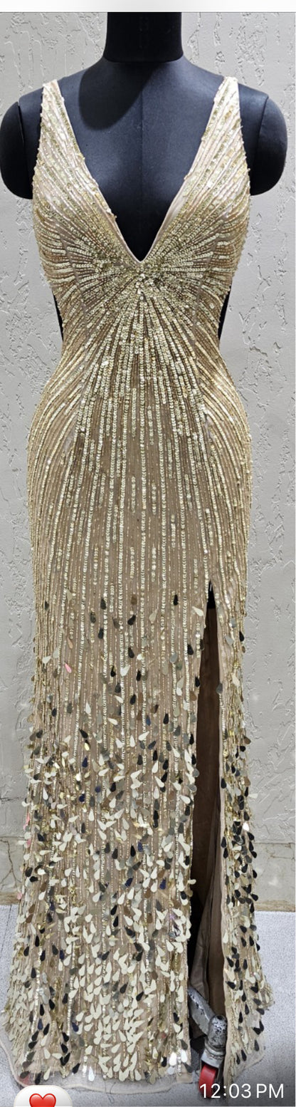 Primavera 4527 size 4 RED Backless Prom Dress Sequin