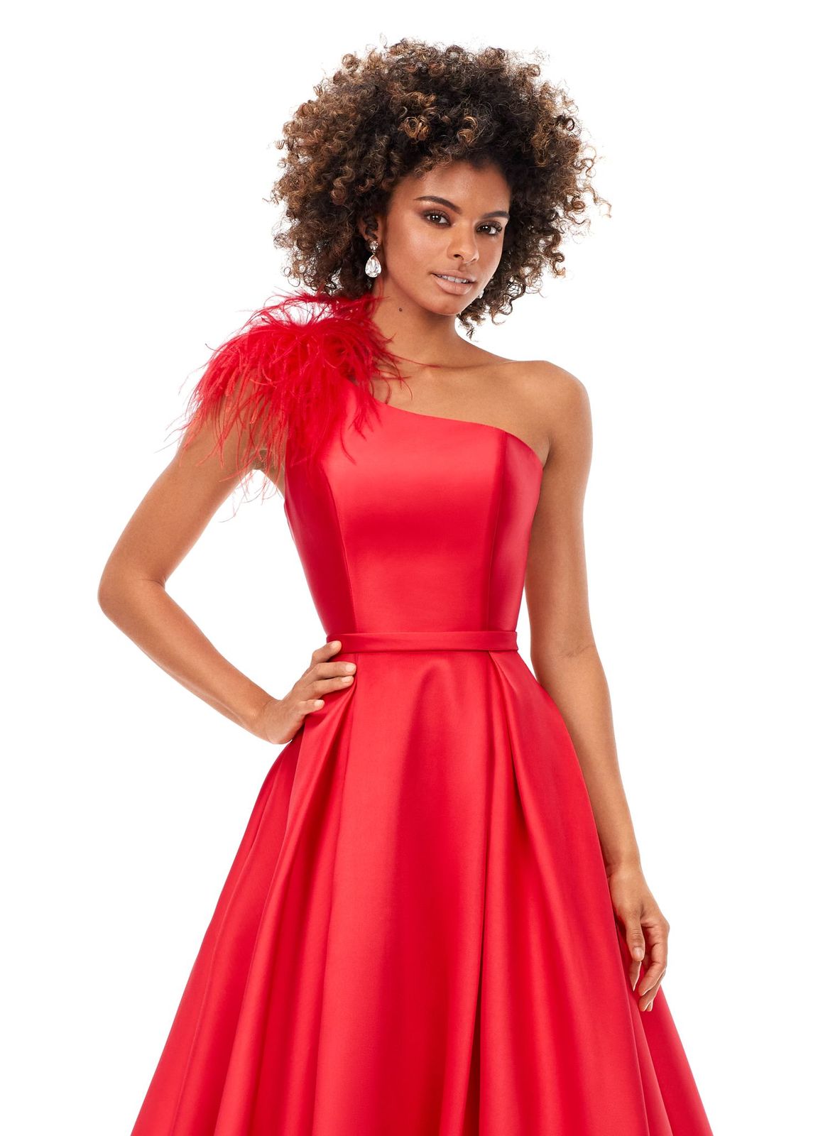 red one shoulder cocktail dress Ambretta | Red One-Shoulder Midi Dress With Bow Club L London