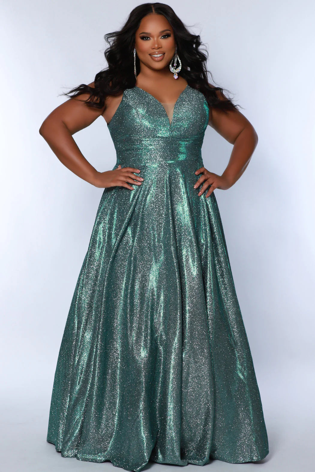 Sydneys Closet SC7378 Long Prom Dress Plus Size V Neck A-Line Pockets –  Glass Slipper Formals