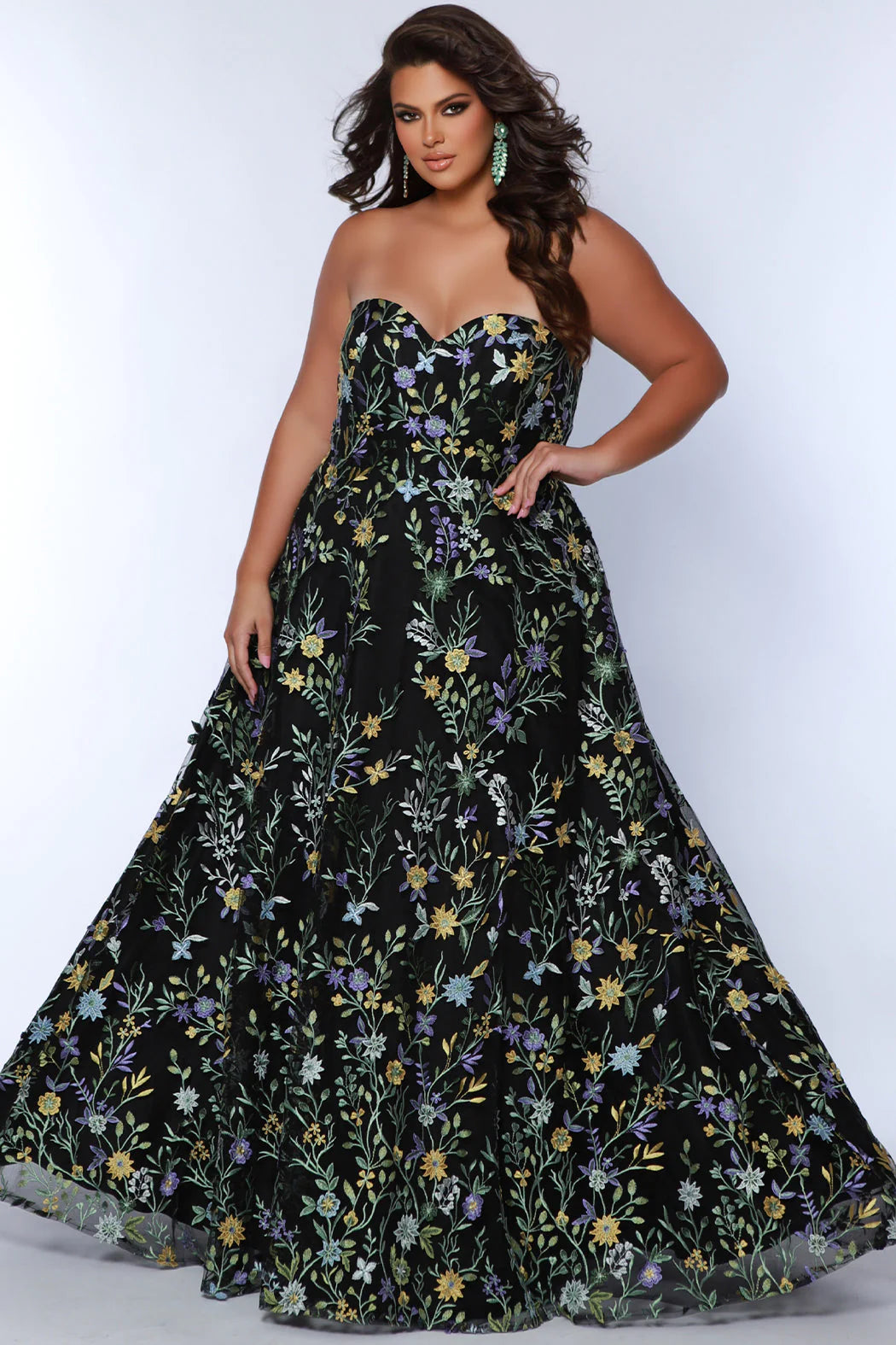 Sydneys Closet SC7381 Prom Dress Plus Size Flower Print 28 / Black/Floral