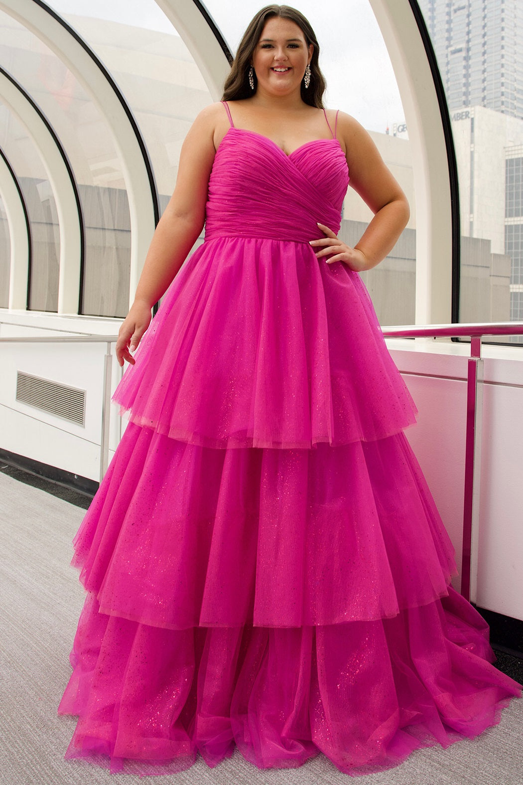 Sydney's Closet Women's Spaghetti Strap Teired Plus Size Ballgown - Pink - Casual Dresses Sydney's Closet Women's Spaghetti Strap Teired Plus Size Ballgown - Pink - Casual Dresses