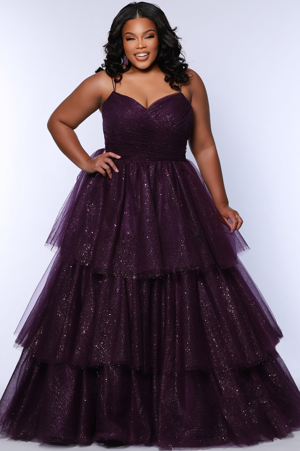 Sydney's Closet Women's Spaghetti Strap Teired Plus Size Ballgown - Purple - Casual Dresses Sydney's Closet Women's Spaghetti Strap Teired Plus Size Ballgown - Purple - Casual Dresses