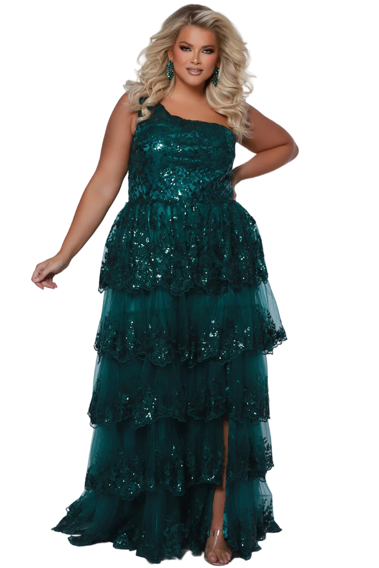 Step into the spotlight with Sydney's Closet SC7399, a bold plus-size prom dress designed to demand attention. This size 32 green gown features a striking one-shoulder silhouette accented by shimmering sequins and delicate layered fabric. Its flattering A-line shape flows effortlessly, combining daring glamour with comfortable elegance for a night you'll never forget.

Size: 32

Color: Forrest Green