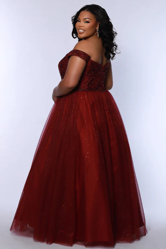 Sydneys Closet SC7428 Size 22 Burgundy Plus Size Dress Ballgown Lace S – Glass Slipper Formals