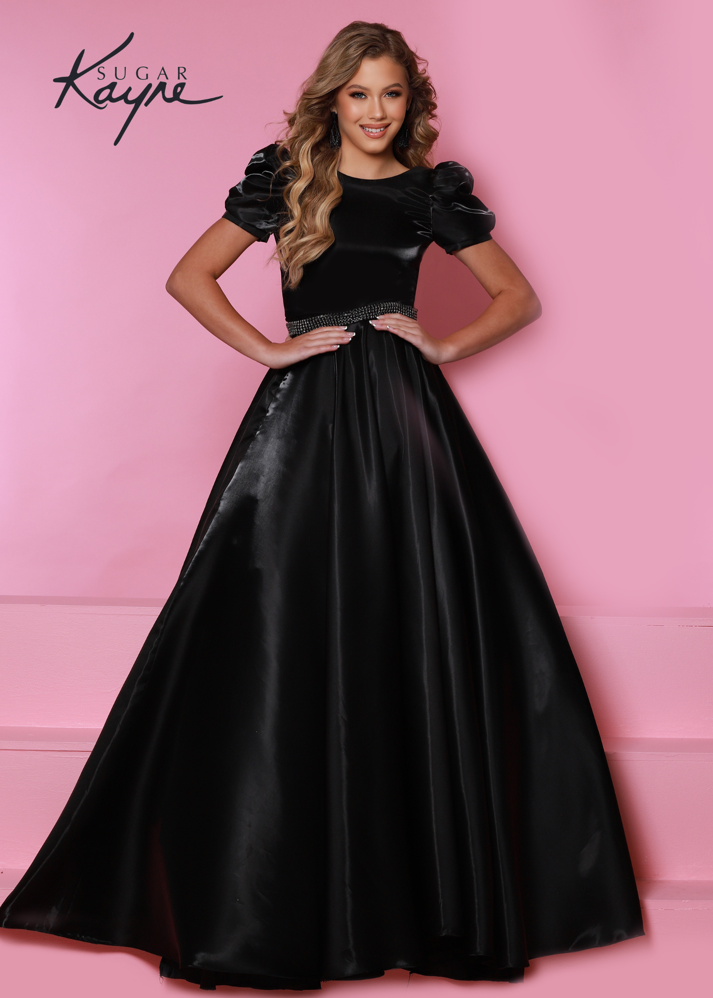 Sugar Kayne C325 short cocktail dress long satin cap sleeve overskirt Pageant Gown Girls Endless possibilities with this shimmer satin dress- make your fit short or long with the detachable beaded belt overskirt! Colors: Aqua, Cherry, Black, White Sizes: 2, 4, 6, 8, 10, 12, 14, 16 Fabric Shimmer Satin, Satin Lining