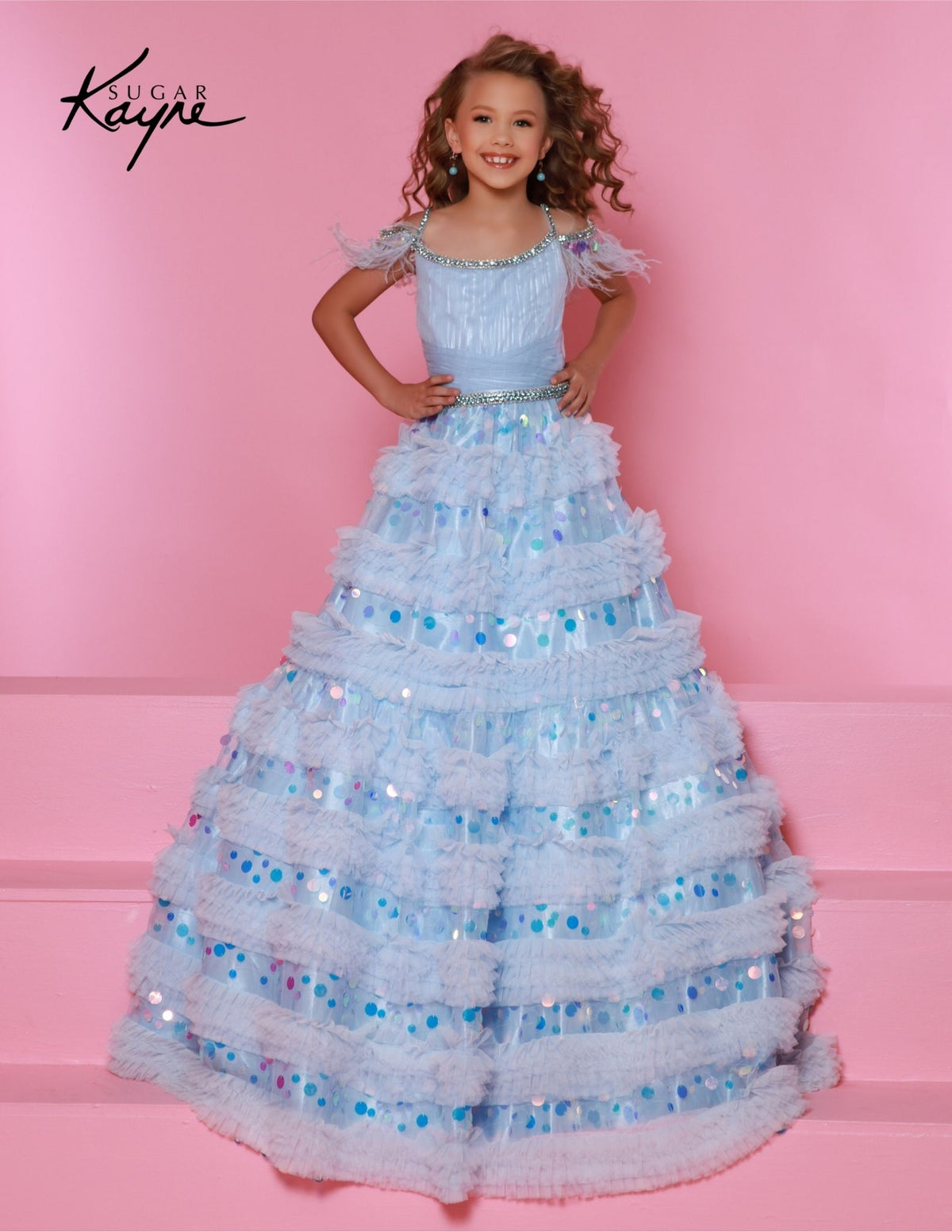 Sugar Kayne C342 Size 10 Lilac Girls Pageant Dress Feathers Ruffle Lay