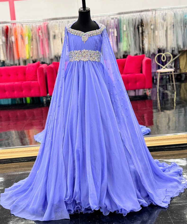 Samantha Blake 1023 Girls Long Cape Sleeve Pageant Dress Crystal Cut O Samantha Blake 1023 Girls Long Cape Sleeve Pageant Dress Crystal Cut O