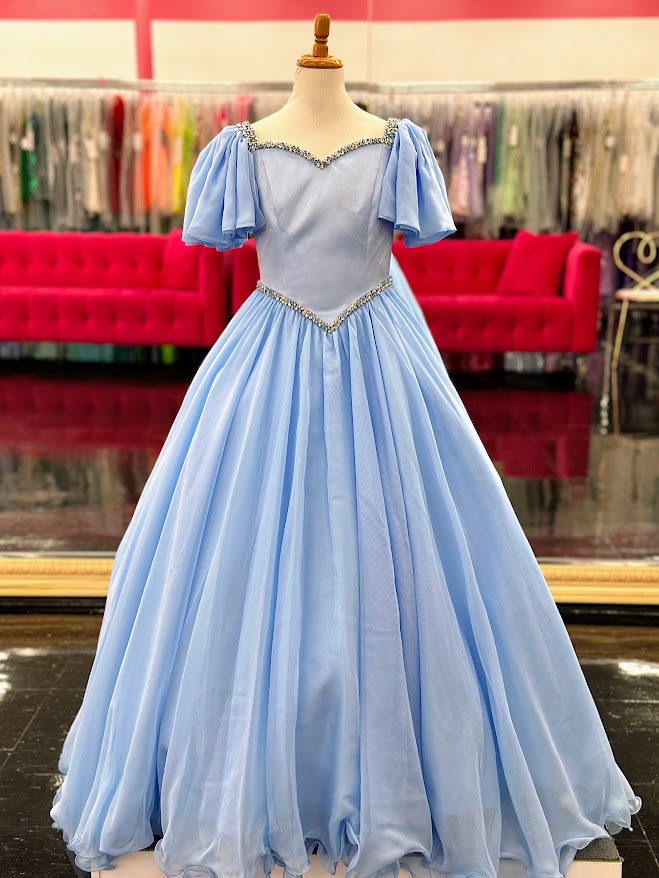 Samantha Blake 1126 Size 4 Sky Girls Pageant Dress Ruffle Cap Sleeve A Line Gown Satin Bodice Formal Samantha Blake 1126 Size 4 Sky Girls Pageant Dress Ruffle Cap Sleeve A Line Gown Satin Bodice Formal