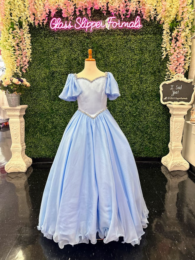 Samantha Blake 1126 Size 4 Sky Girls Pageant Dress Ruffle Cap Sleeve A Line Gown Satin Bodice Formal Samantha Blake 1126 Size 4 Sky Girls Pageant Dress Ruffle Cap Sleeve A Line Gown Satin Bodice Formal