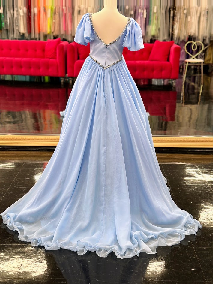 Samantha Blake 1126 Size 4 Sky Girls Pageant Dress Ruffle Cap Sleeve A Line Gown Satin Bodice Formal