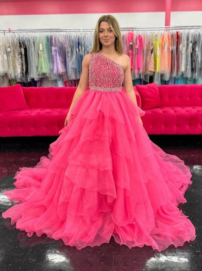 Samantha Blake 1025 Girls Long Pageant Dress Ruffle Layers One Shoulde   Glass Slipper Formals