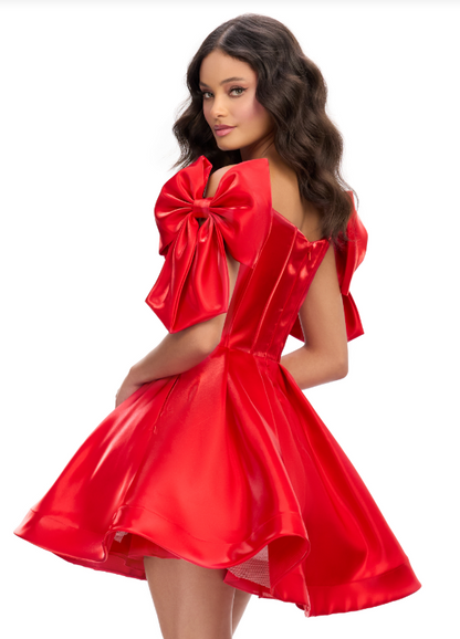 Ashley Lauren 4788 Red Cocktail Dress Size 10 Corset Bodice Off