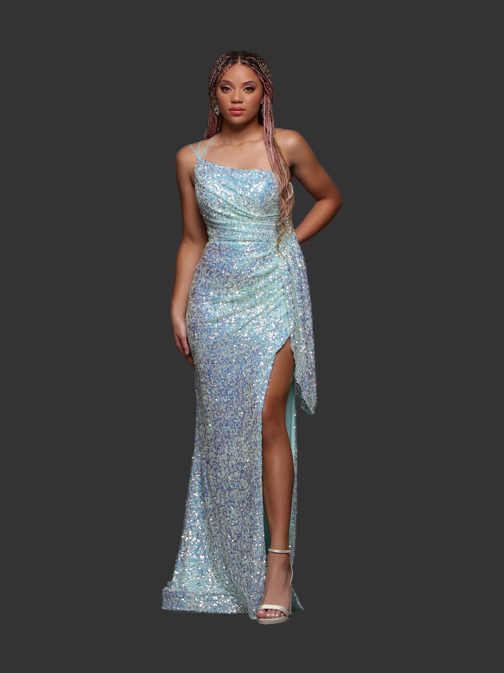 Candice Wang 72346 Size 6 Aqua Sequin Prom Dress