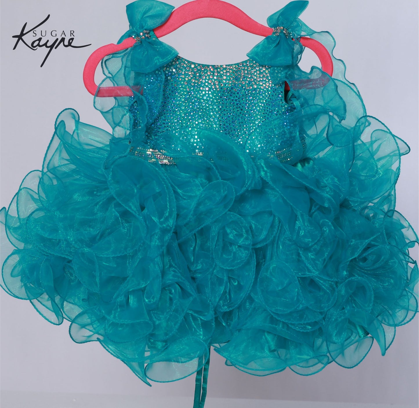 Sugar Kayne C229 Blue Cupcake Pageant Dress Bow Shoulders