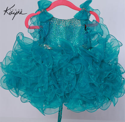 Sugar Kayne C229 Blue Cupcake Pageant Dress Bow Shoulders