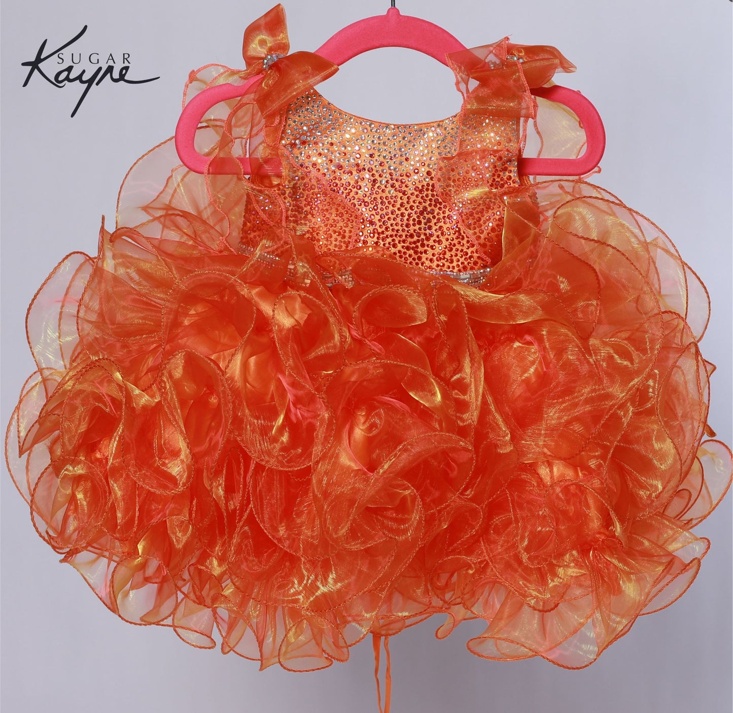 Sugar Kayne C229 Orange Cupcake Pageant Dress Bow Shoulders
