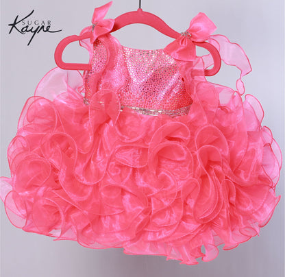 Sugar Kayne C229 Pink Cupcake Pageant Dress Bow Shoulders