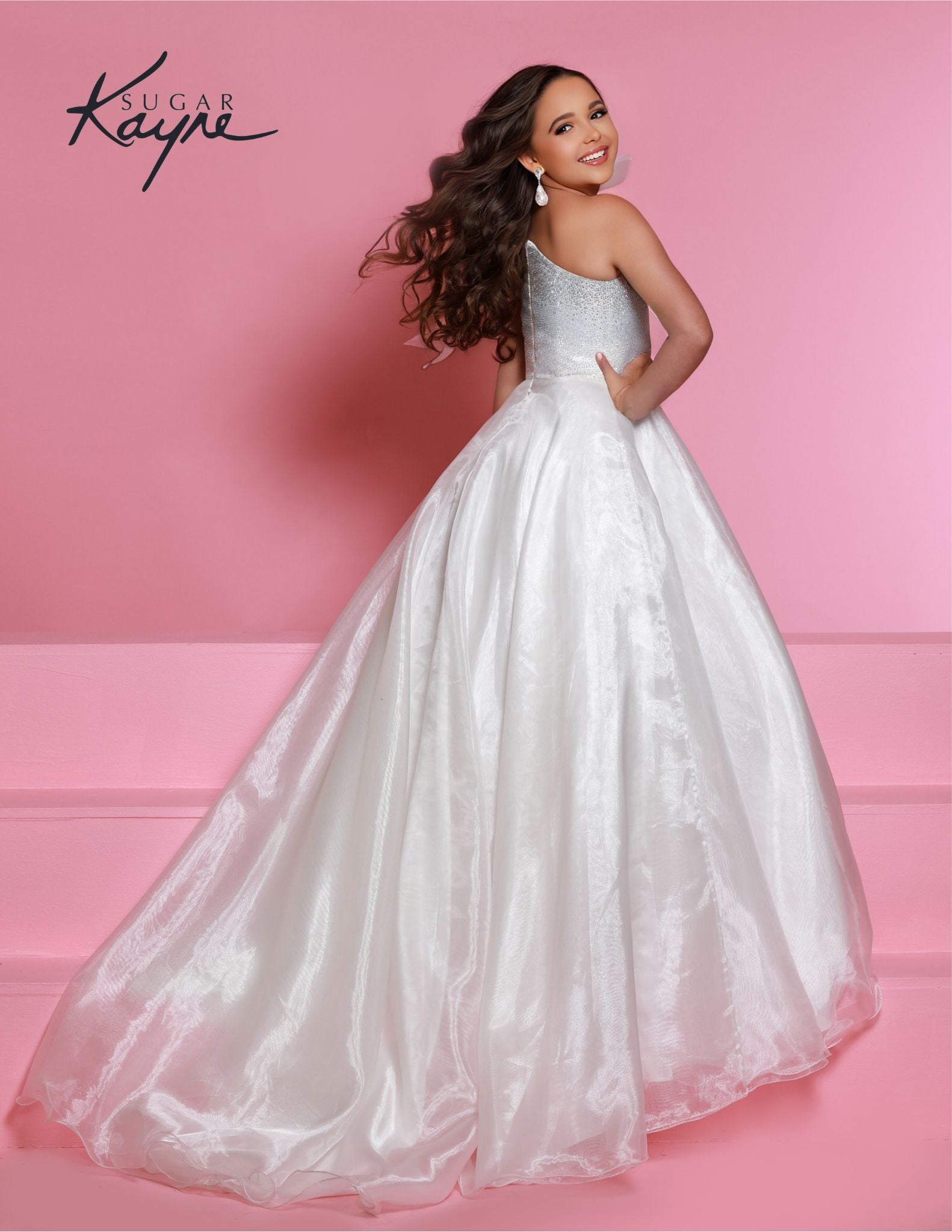 Sugar Kayne C310 Girls Preteens Pageant Dress Preteens Gown One Shoulder Bow