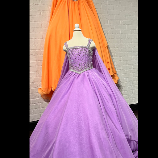 Sugar Kayne C329 Girls Preteens Pageant Dress Chiffon Skirt Semi Sweetheart Neckline Wide Straps Cape Crystal Embellished