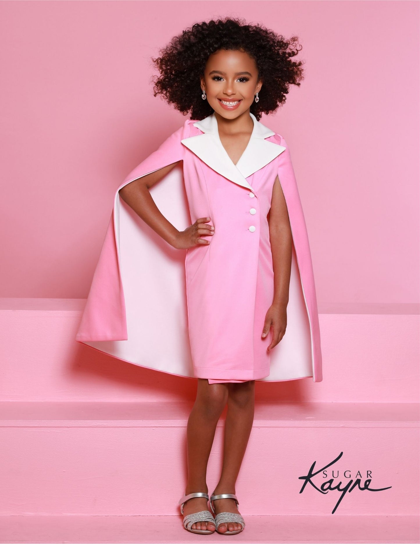 Sugar Kayne c333 Girls buttoned caped short dress with capelet