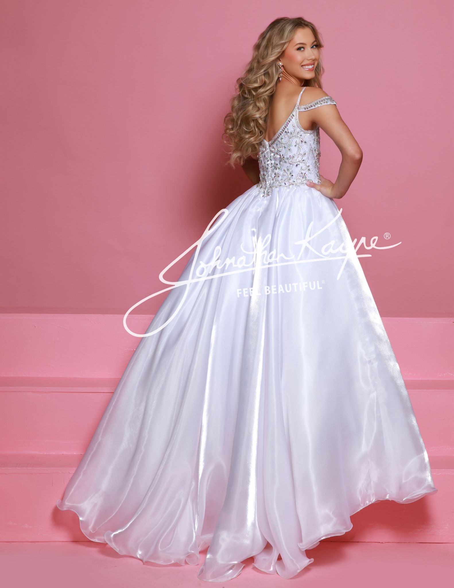 Sugar Kayne C365 Organza Girls Pageant Dress Off The Shoulder Crystal Bodice Formal Gown White / 6 Sugar Kayne C365 Organza Girls Pageant Dress Off The Shoulder Crystal Bodice Formal Gown White / 6