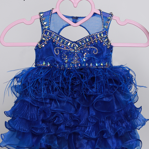 Sugar Kayne C202 Girls Pleated Ruffle Feather Cupcake Pageant Dress Toddle Baby Gown Crystal embellished keyhole cutout back  Sizes: 0M, 6M, 12M, 18M, 24M, 2T, 3T, 4T, 5T, 6T  Colors: Neon Pink, Royal