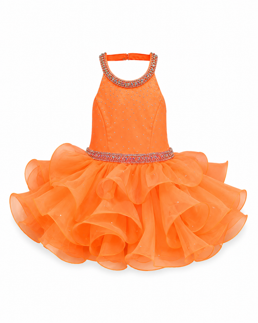 Sugar Kayne C220 Girls Baby Halter Cupcake Ruffle Pageant Dress Corset Formal Gown
Have your little cupcake bring on all the charm in this stunning organza gown. The corset back is the perfect addition as the little one grows!

Colors: Neon Orange

Sizes: 2T

Fabric Organza, Satin Lining