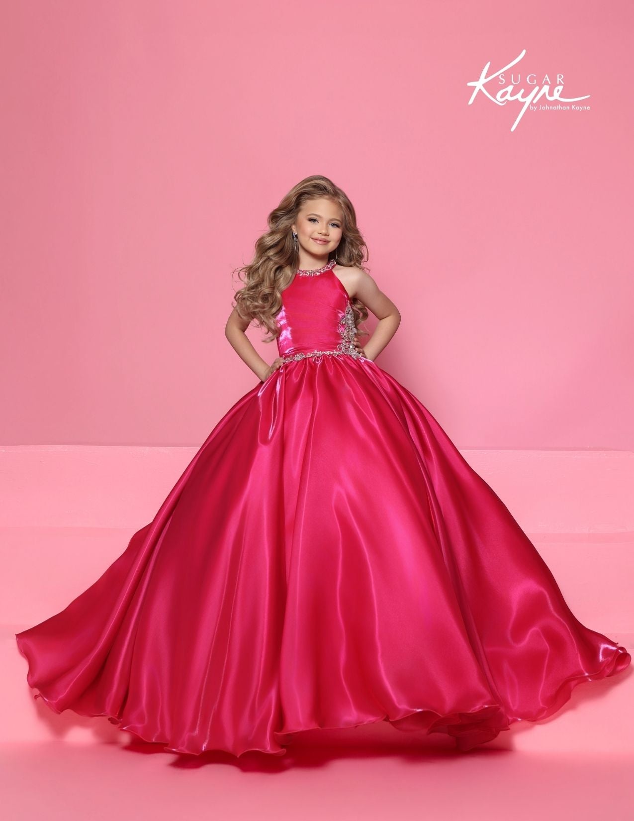 Sugar Kayne C379 Girls Fuchsia Pageant Dress