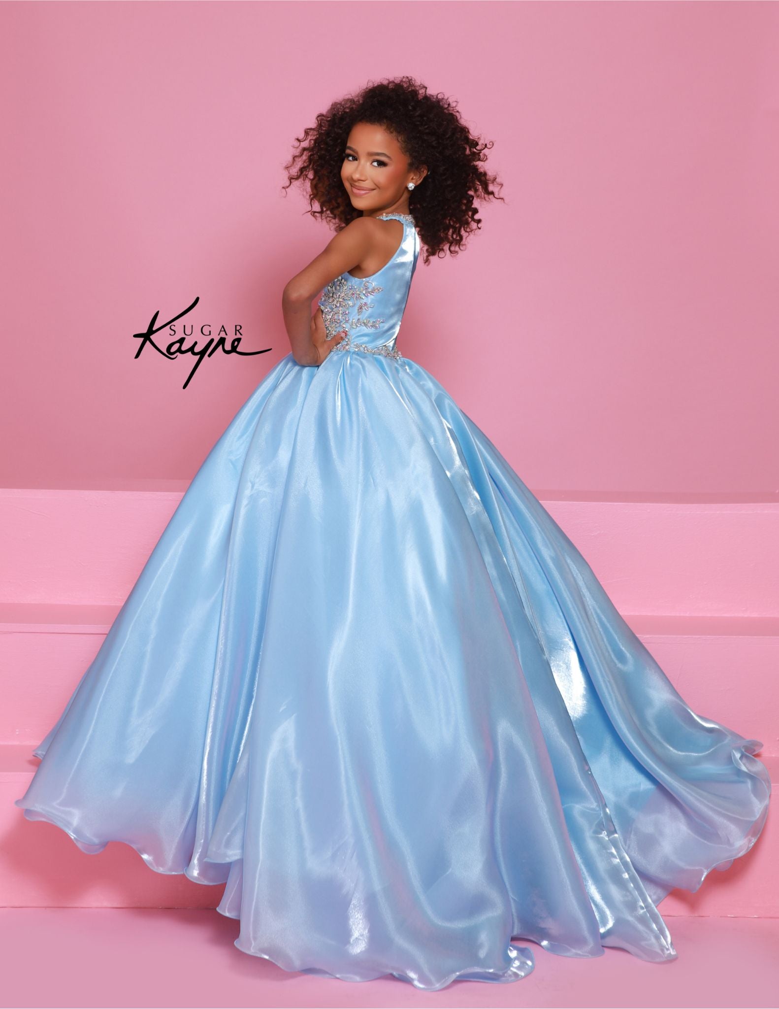 Sugar Kayne C379 Girls Ice Blue Pageant Dress back