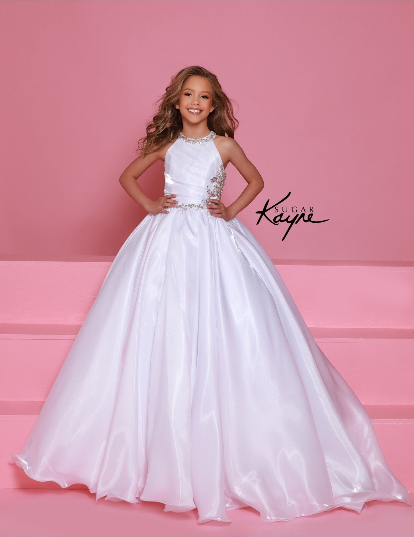 Sugar Kayne C379 Girls White Pageant Dress