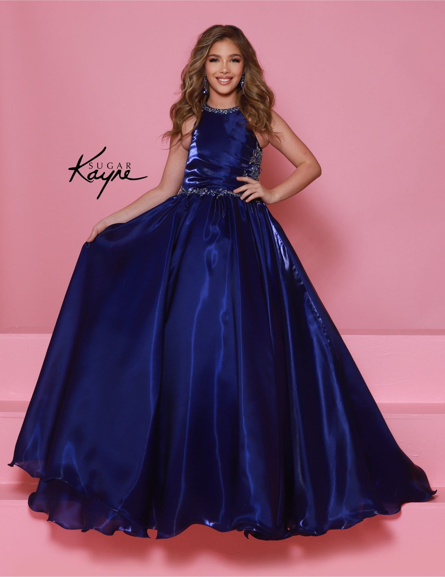 Sugar Kayne C379 Midnight Blue Girls Pageant Dress