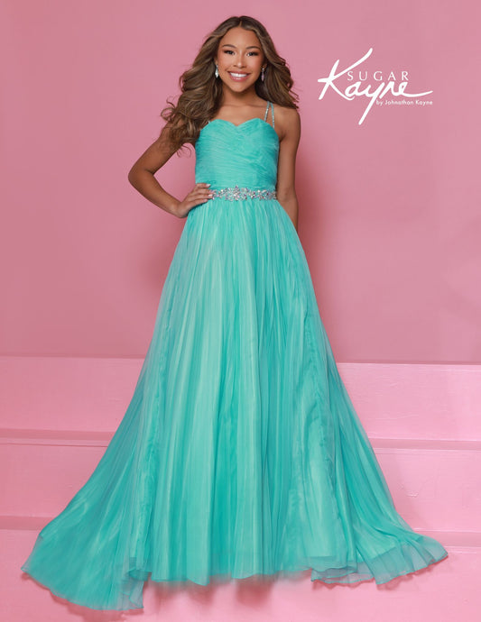 Sugar Kayne C395 Chiffon Girls A Line Pageant Dress High Neckline Cascading Crystal Back

Elevate your young pageant star in the Sugar Kayne C395, a stunning A-line dress crafted from flowing chiffon. The sophisticated sweetheart neckline creates an elegant silhouette, while the breathtaking cascading crystal back catches every spotlight. This showstopping gown combines timeless grace with dazzling details, ensuring your contestant stands out on stage and creates unforgettable moments that judges will remem