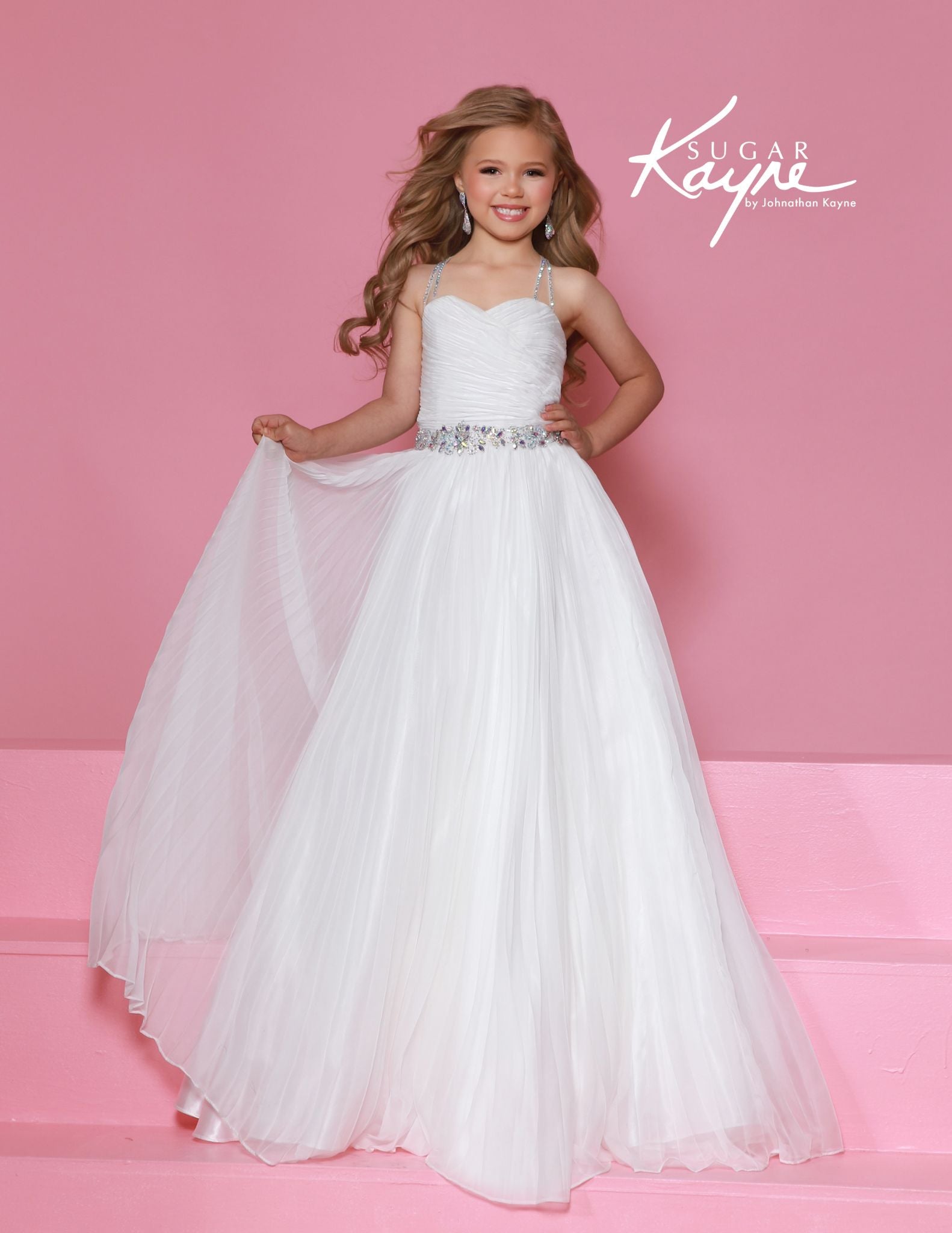 Sugar Kayne C395 Girls White Pageant Dress