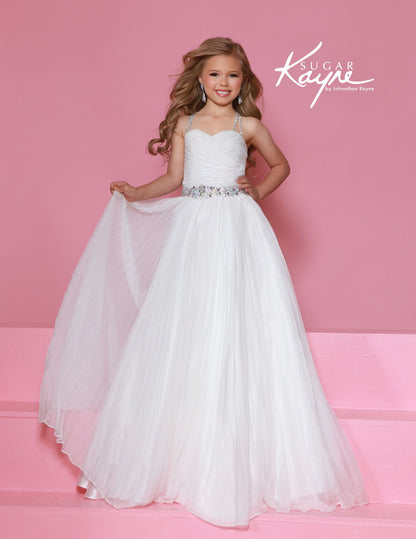 Sugar Kayne C395 Girls White Pageant Dress