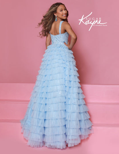Sugar Kayne C396 Layered Tulle Girls Pageant Dress A Line Ballgown Straight Neckline Crystal

Elevate your young contestant's stage presence with the Sugar Kayne C396 pageant dress. This sophisticated A-line ballgown features luxurious layered tulle construction, creating dramatic volume and movement. The straight neckline provides a modern, elegant frame, while strategic crystal embellishments catch the light with every turn, ensuring judges take notice. Professionally designed for competitive pageantry wi